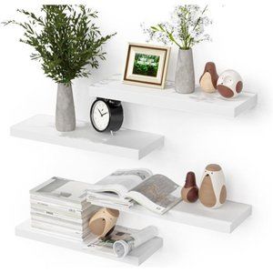 White Floating Shelves for Wall, 4 Sets with Invisible Brackets for Wall Decor
